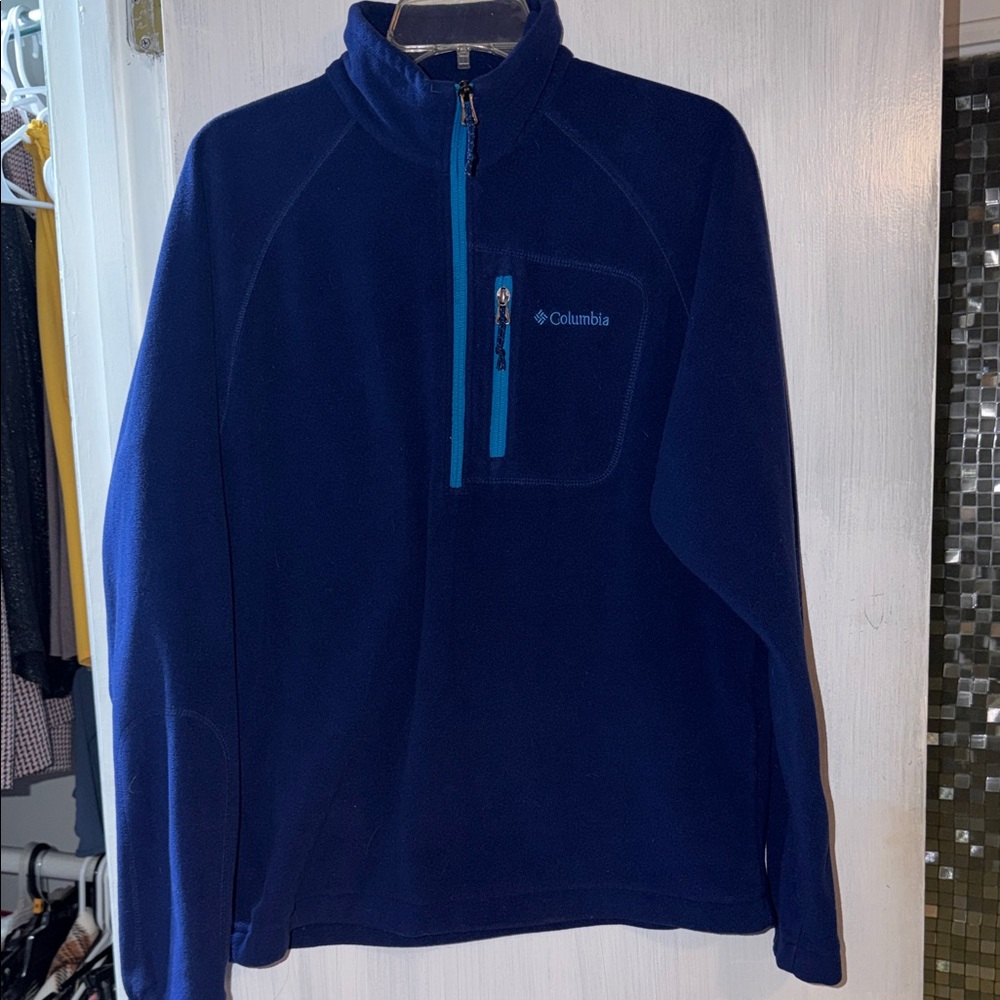 Columbia Navy Fleece Pullover with Teal Zip Accents